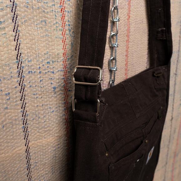 Reworked brown upcycled carhartt tote bag / crossbody bag - Picture 3 of 7